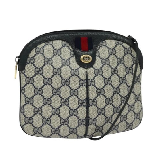 GUCCI GG Supreme Sherry Line Shoulder Bag PVC Navy Gold 904 02 047 Auth SW846 - Picture 1 of 16